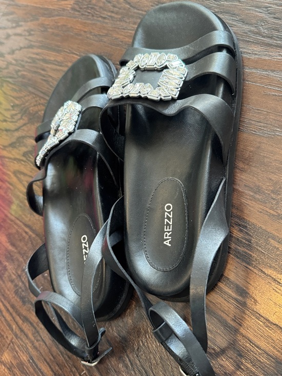 Arezzo Black Crystal-Buckle Strappy Sandals, Like New, Sz 10